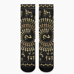 Black And Gold Warli Tribal Print Crew Socks