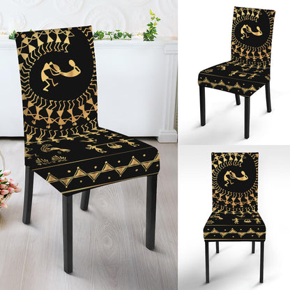 Black And Gold Warli Tribal Print Dining Chair Slipcover