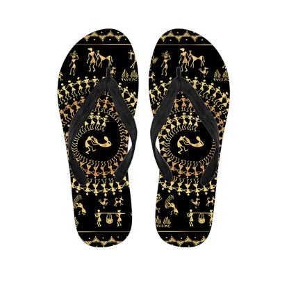 Black And Gold Warli Tribal Print Flip Flops