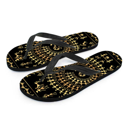 Black And Gold Warli Tribal Print Flip Flops