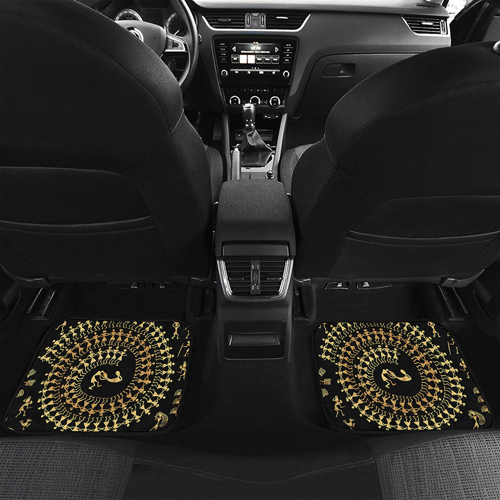 Black And Gold Warli Tribal Print Front and Back Car Floor Mats