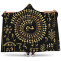 Black And Gold Warli Tribal Print Hooded Blanket