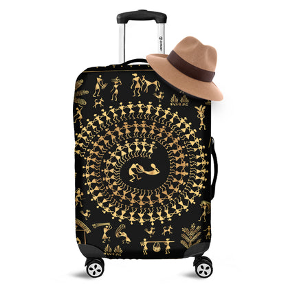Black And Gold Warli Tribal Print Luggage Cover