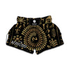 Black And Gold Warli Tribal Print Muay Thai Boxing Shorts