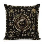 Black And Gold Warli Tribal Print Pillow Cover