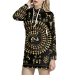 Black And Gold Warli Tribal Print Pullover Hoodie Dress