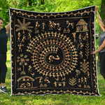 Black And Gold Warli Tribal Print Quilt