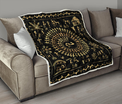 Black And Gold Warli Tribal Print Quilt