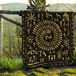 Black And Gold Warli Tribal Print Quilt