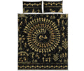 Black And Gold Warli Tribal Print Quilt Bed Set
