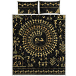 Black And Gold Warli Tribal Print Quilt Bed Set