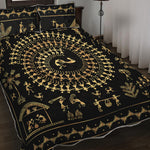 Black And Gold Warli Tribal Print Quilt Bed Set