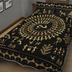 Black And Gold Warli Tribal Print Quilt Bed Set
