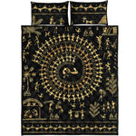 Black And Gold Warli Tribal Print Quilt Bed Set
