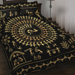 Black And Gold Warli Tribal Print Quilt Bed Set