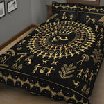 Black And Gold Warli Tribal Print Quilt Bed Set