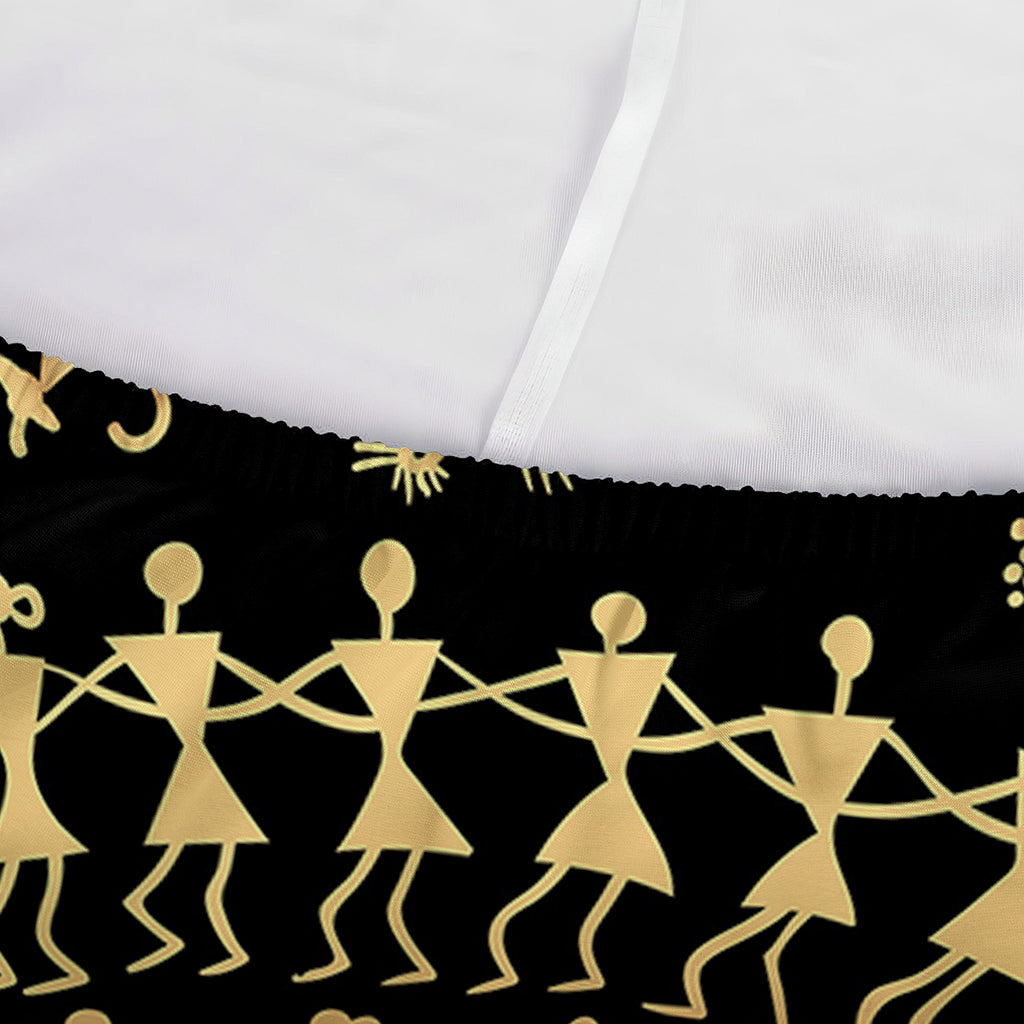 Black And Gold Warli Tribal Print Sofa Cover