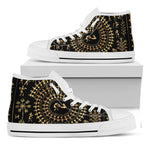 Black And Gold Warli Tribal Print White High Top Shoes