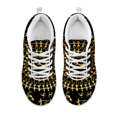 Black And Gold Warli Tribal Print White Sneakers