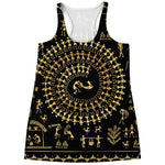Black And Gold Warli Tribal Print Women's Racerback Tank Top