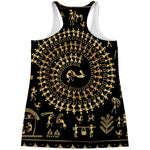 Black And Gold Warli Tribal Print Women's Racerback Tank Top