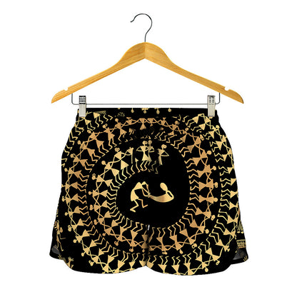 Black And Gold Warli Tribal Print Women's Shorts
