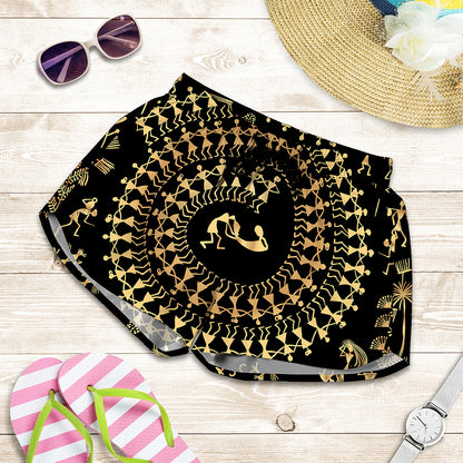 Black And Gold Warli Tribal Print Women's Shorts