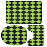 Black And Green Argyle Pattern Print 3 Piece Bath Mat Set
