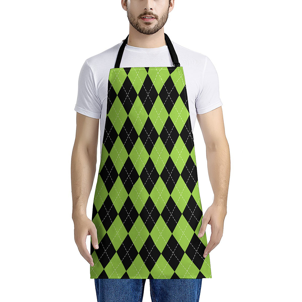 Black And Green Argyle Pattern Print Apron