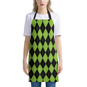 Black And Green Argyle Pattern Print Apron