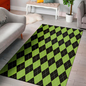 Black And Green Argyle Pattern Print Area Rug