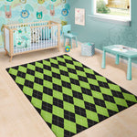 Black And Green Argyle Pattern Print Area Rug