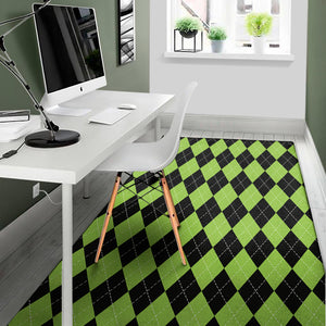 Black And Green Argyle Pattern Print Area Rug