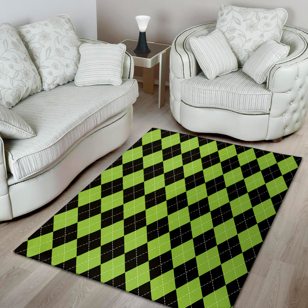 Black And Green Argyle Pattern Print Area Rug