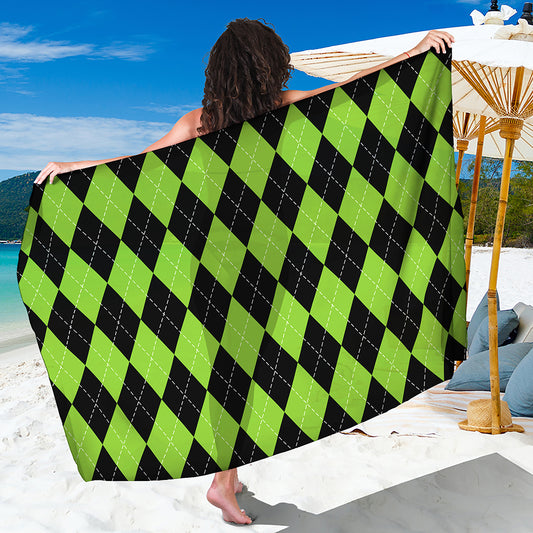 Black And Green Argyle Pattern Print Beach Sarong Wrap