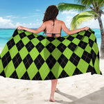 Black And Green Argyle Pattern Print Beach Sarong Wrap