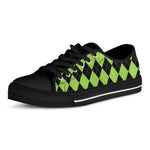 Black And Green Argyle Pattern Print Black Low Top Shoes