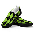 Black And Green Argyle Pattern Print Black Slip On Sneakers