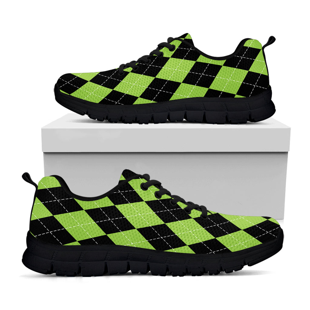 Black And Green Argyle Pattern Print Black Sneakers