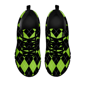 Black And Green Argyle Pattern Print Black Sneakers