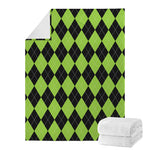 Black And Green Argyle Pattern Print Blanket