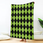 Black And Green Argyle Pattern Print Blanket