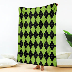 Black And Green Argyle Pattern Print Blanket