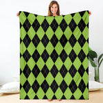 Black And Green Argyle Pattern Print Blanket