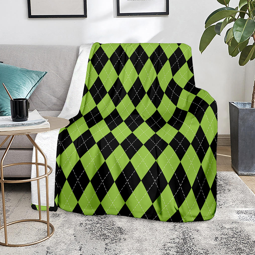 Black And Green Argyle Pattern Print Blanket