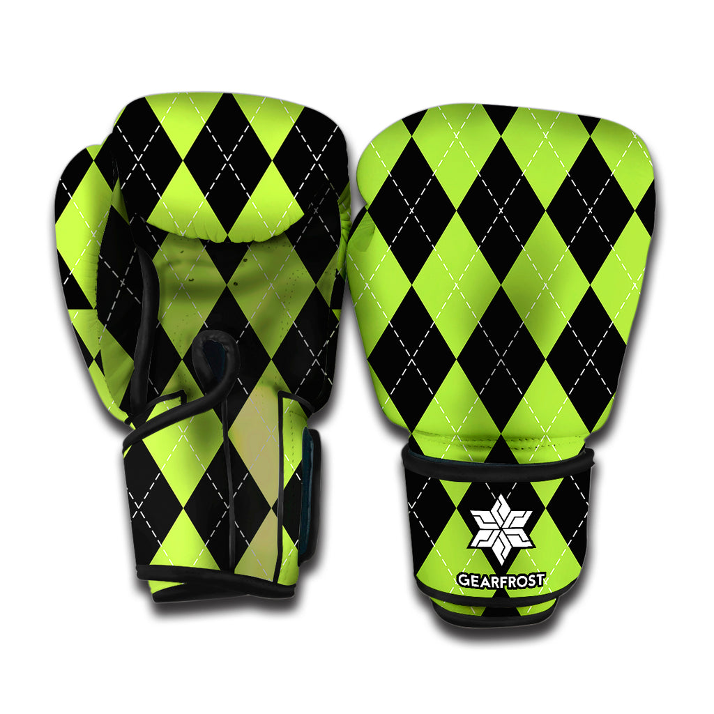 Black And Green Argyle Pattern Print Boxing Gloves