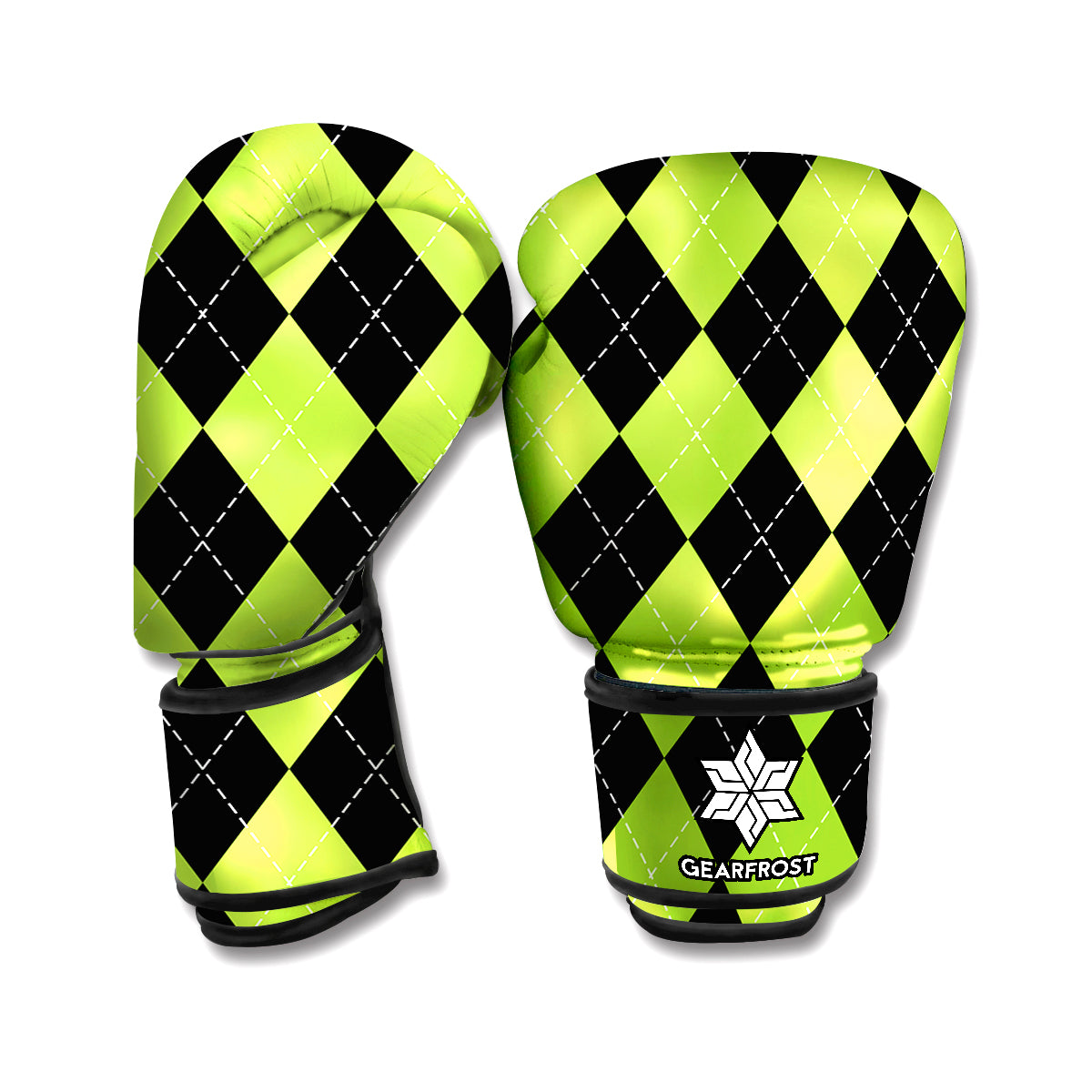 Black And Green Argyle Pattern Print Boxing Gloves