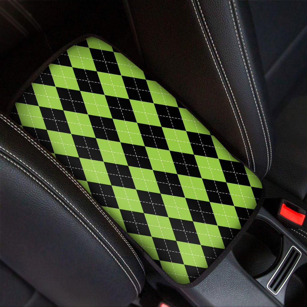 Black And Green Argyle Pattern Print Car Center Console Cover