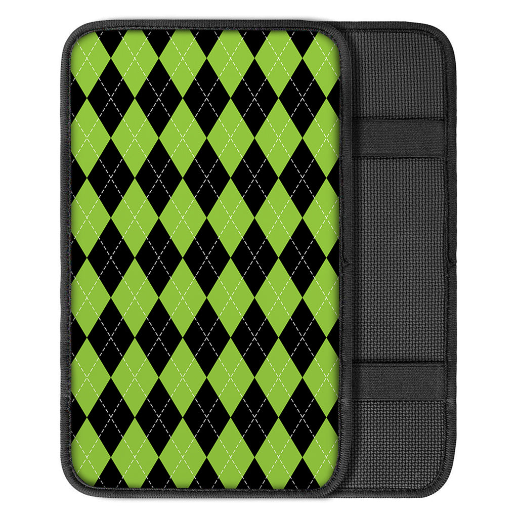 Black And Green Argyle Pattern Print Car Center Console Cover