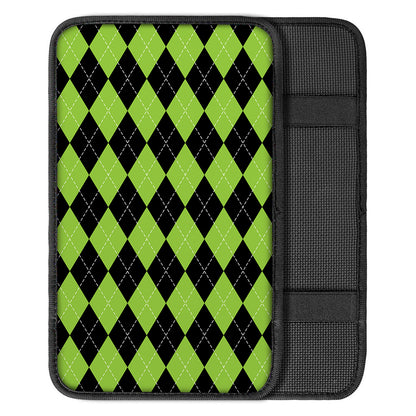 Black And Green Argyle Pattern Print Car Center Console Cover
